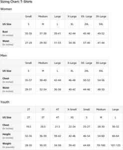 Amazon Size Chart